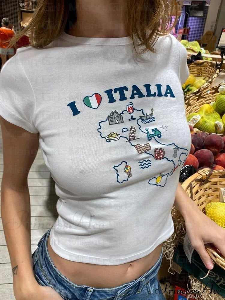 Italy Graphic Stylish Sketch White Tee
