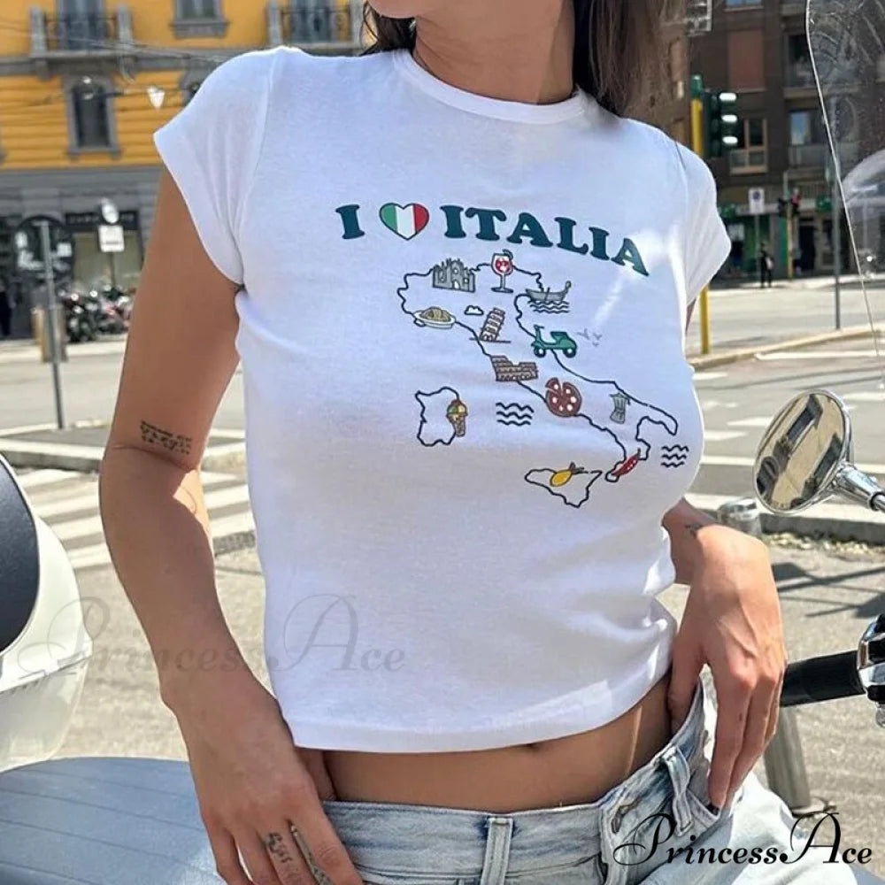 Italy Graphic Stylish Sketch White Tee
