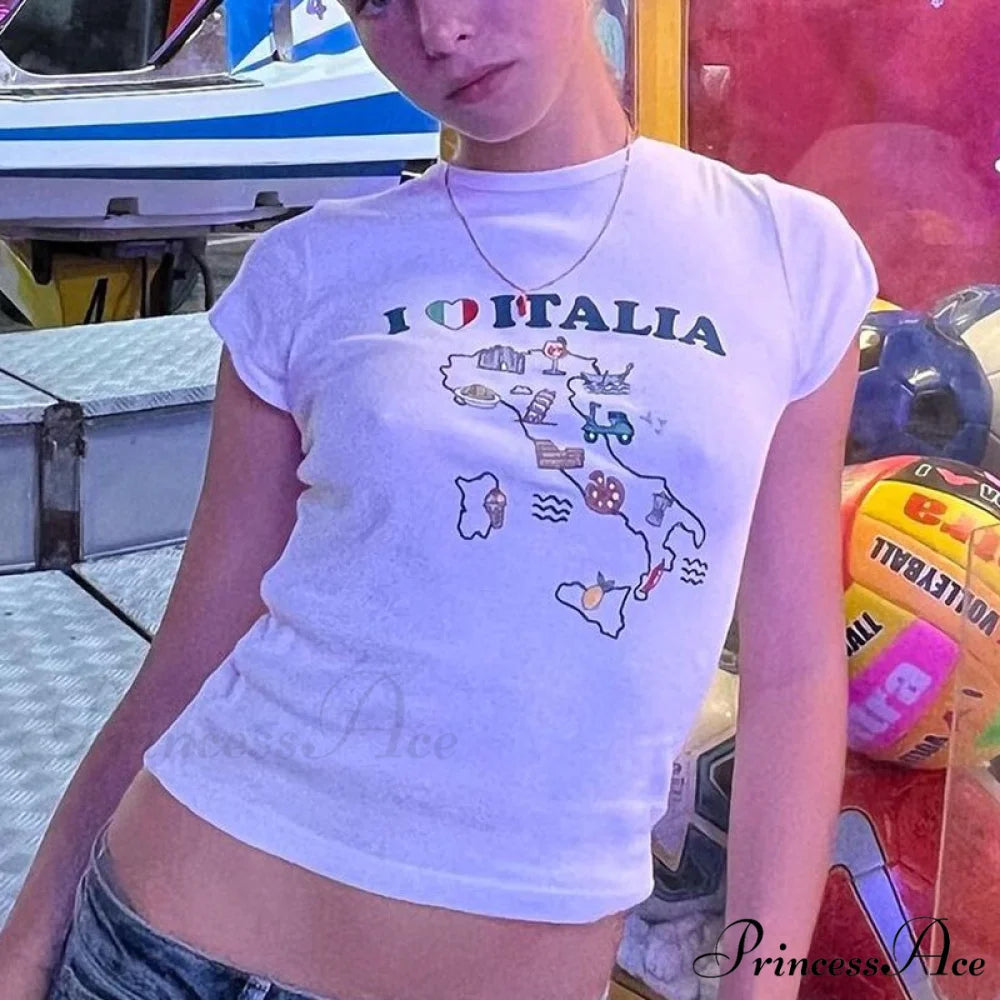 Italy Graphic Stylish Sketch White Tee