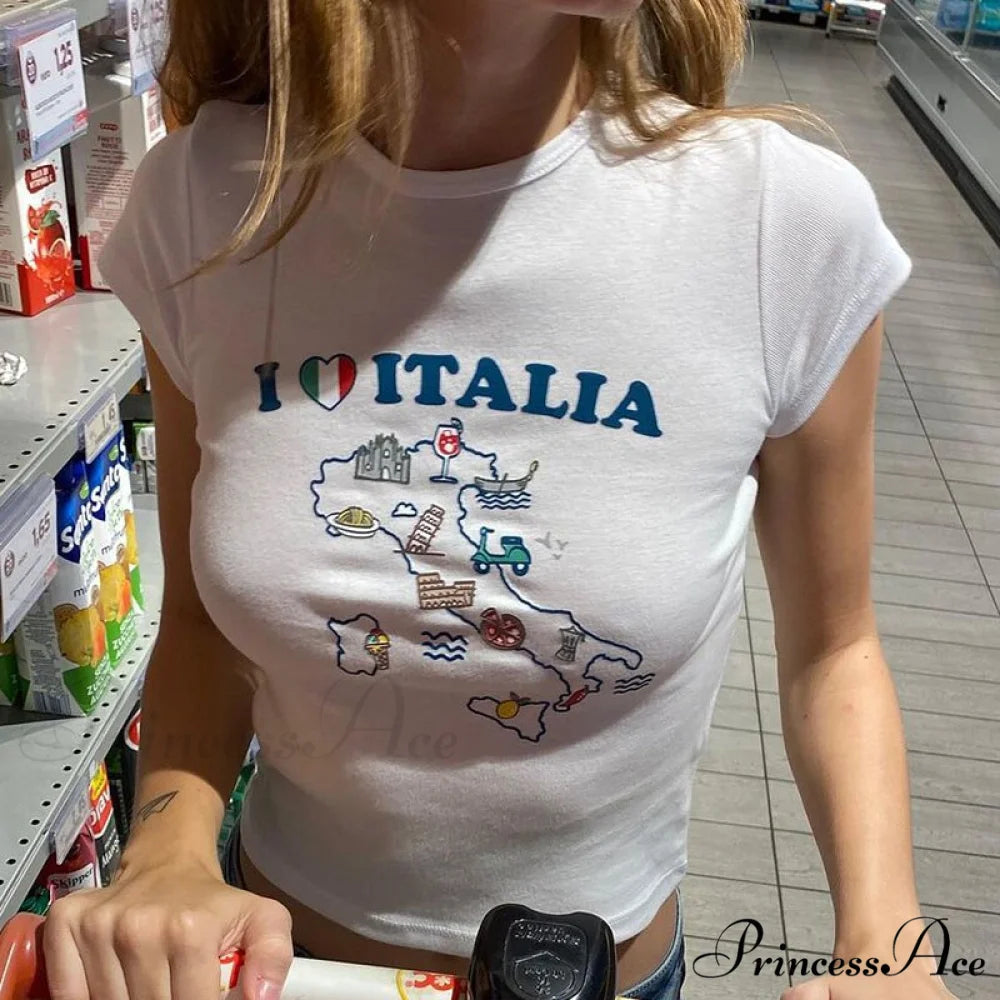 Italy Graphic Stylish Sketch White Tee