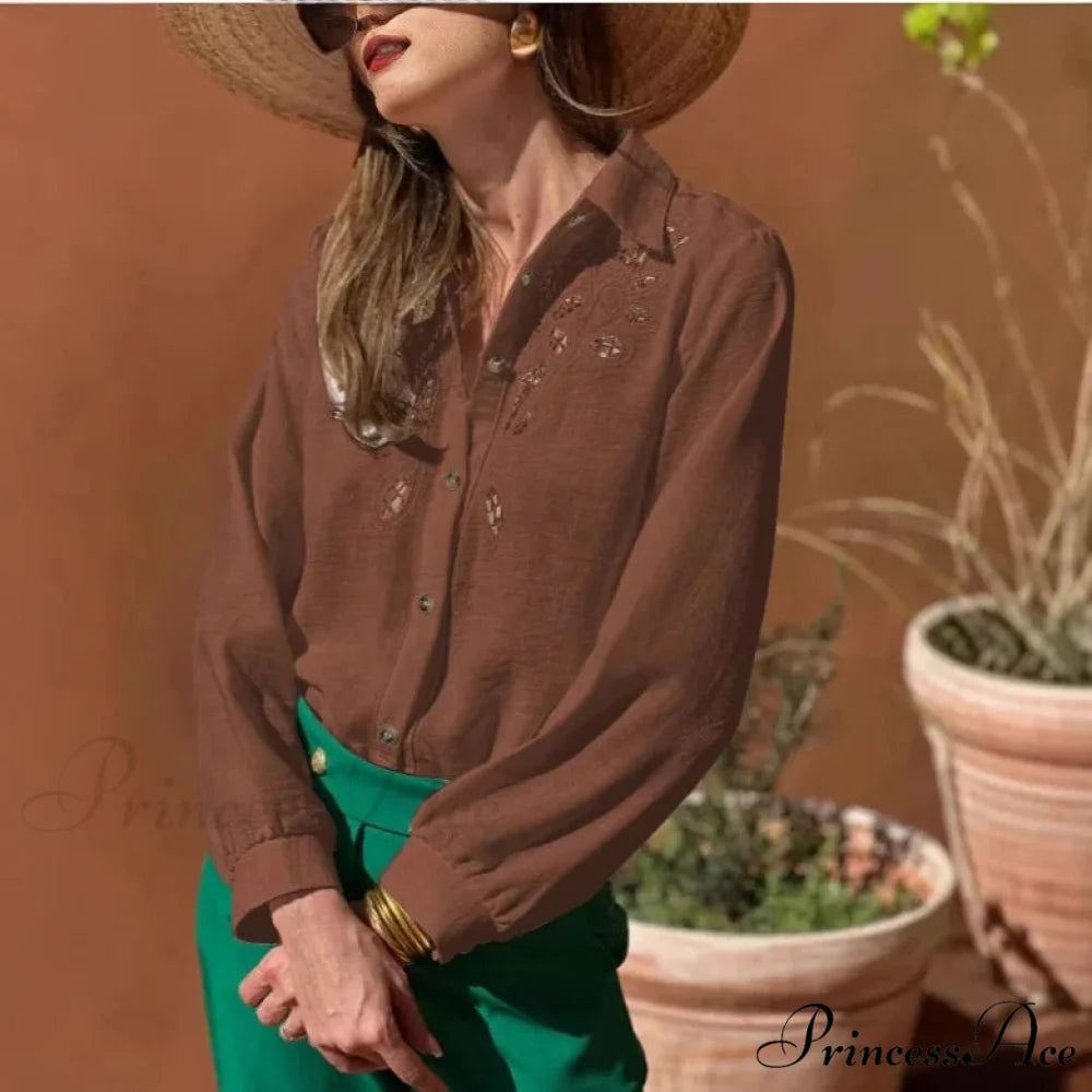 Ivory Cotton Linen Lace Floral Embroidery Boho Top bohoblouse-250126