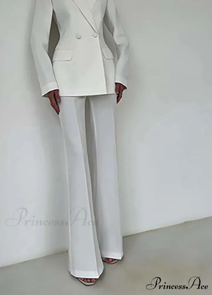 Ivory Dual Buttoned Straight Pants Workplace Two Piece Ensemble officetwopieceset-250223