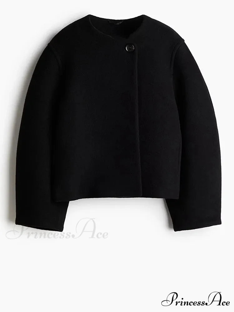 Ivory Extended Sleeve Woolen Overcoat Black / S coats-241228