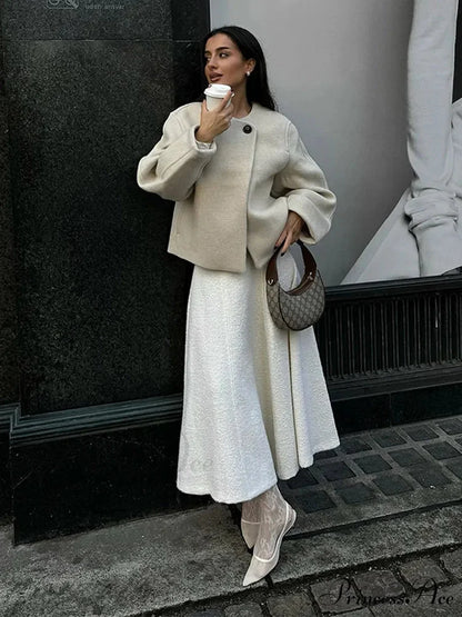 Ivory Extended Sleeve Woolen Overcoat coats-241228
