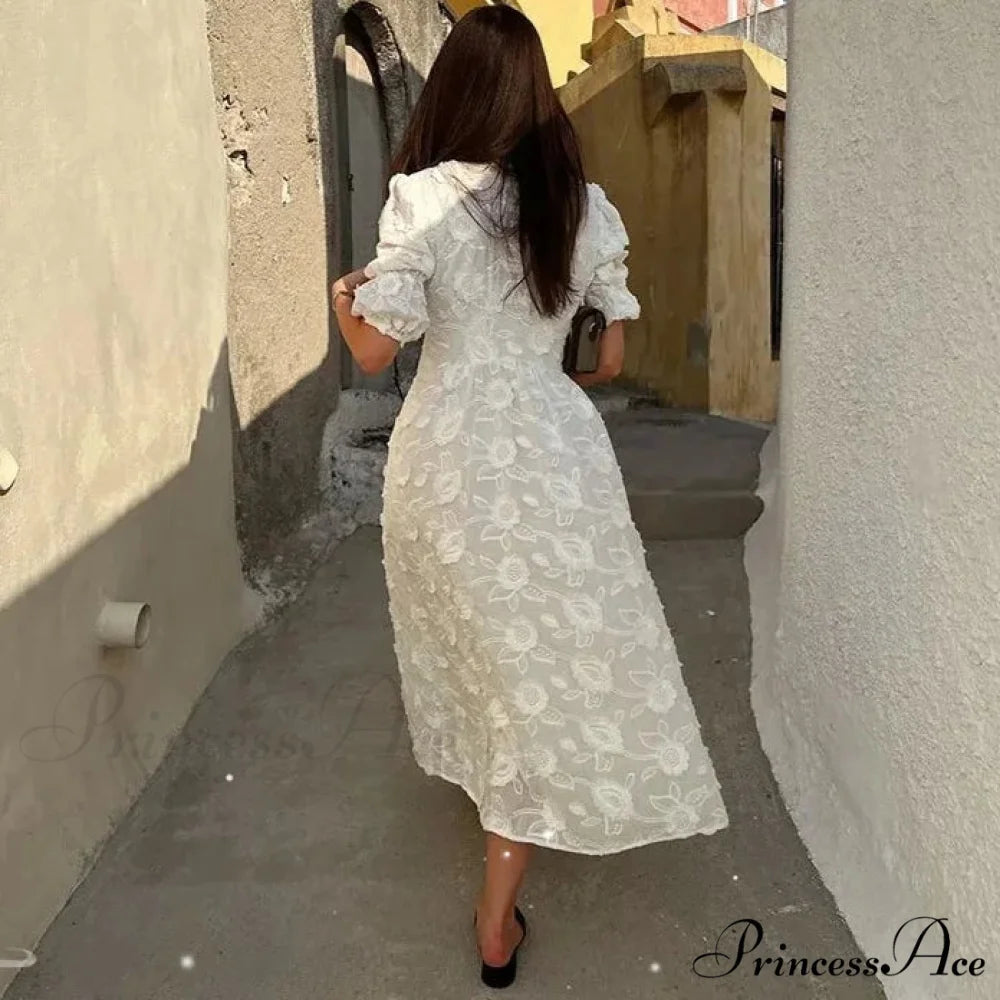 Ivory Flowery Lace Bohemian Dress bohodress-250126