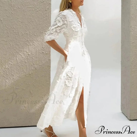 Ivory Flowery Lace Bohemian Dress bohodress-250126