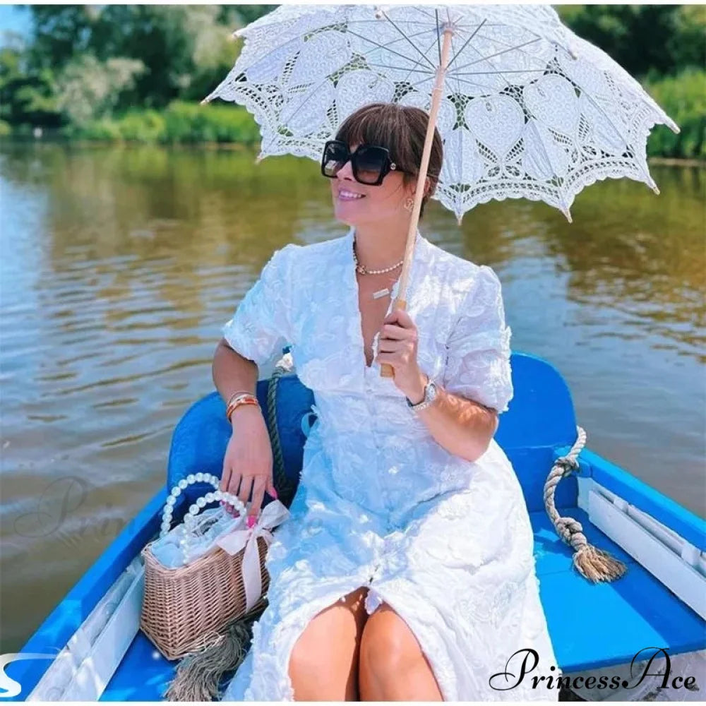 Ivory Flowery Lace Bohemian Dress bohodress-250126