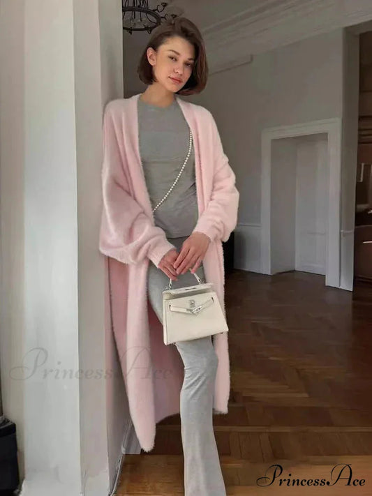 Ivory Knitted Cinched Style Cardigan Pink / S cardigans-241228