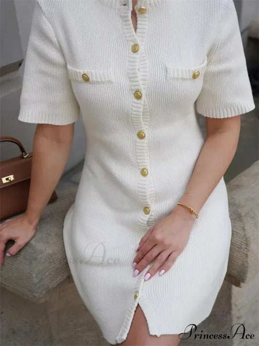 Ivory Knitted Pocket Mini Dress minidress-250223