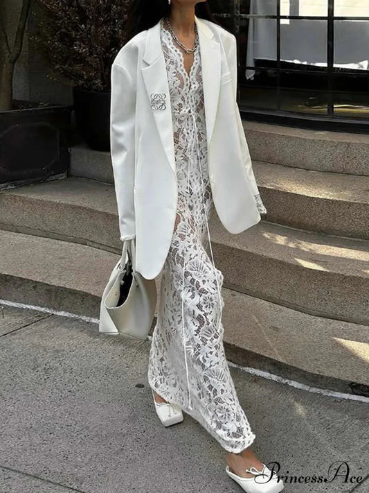 Ivory Lace Knitted Blossom Low Cut Crisscross Slit Blossom Dress WHITE / S floraldress-250126