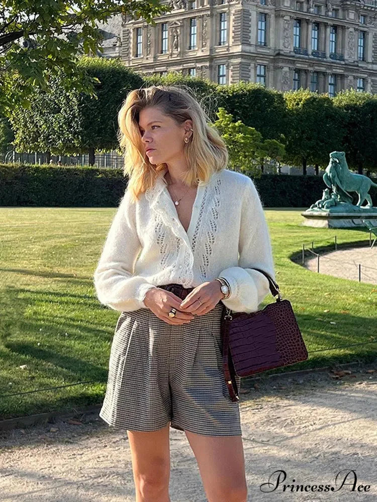 Ivory Lace Lapel Cardigan cardigans-241228