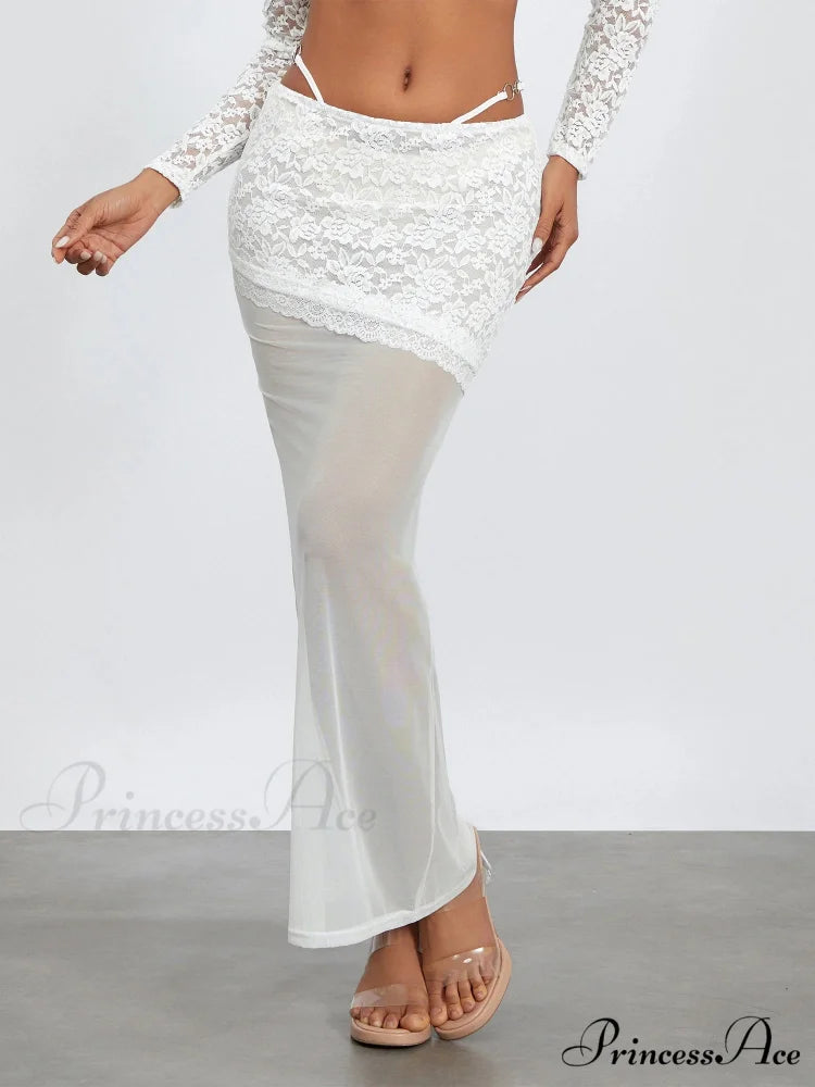 Ivory Lace Patchwork Cropped Shrug Blossom Skirt Set WHITE2 / S floraldress-250126
