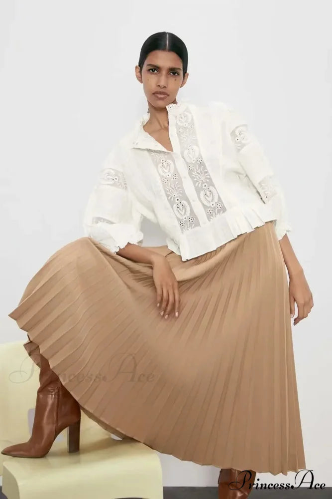 Ivory Lace Puff Sleeve Cotton Floral Embroidery Bohemian Top bohoblouse-250126