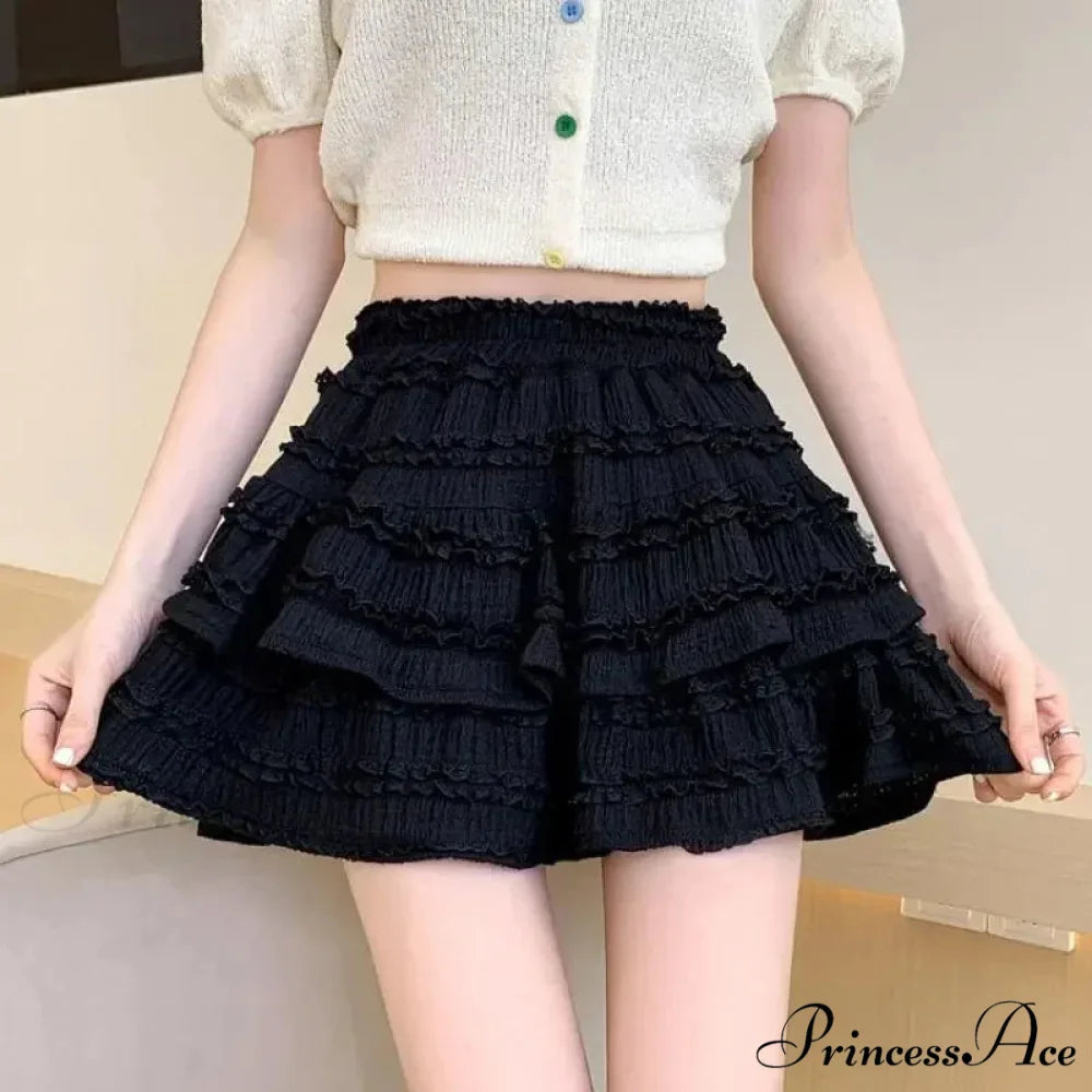 Ivory Lace Spring Cake Skirt Black / S skirts-250223