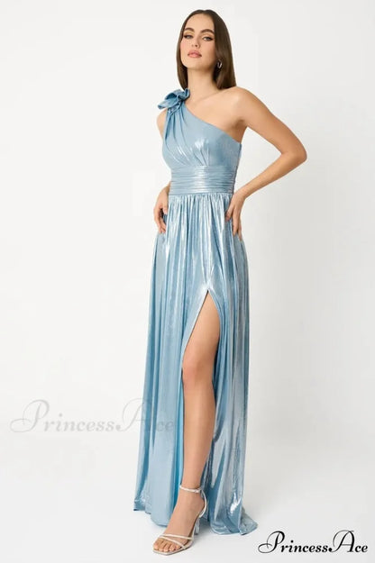 Ivy Aqua Stylish Blue Pleated Gown