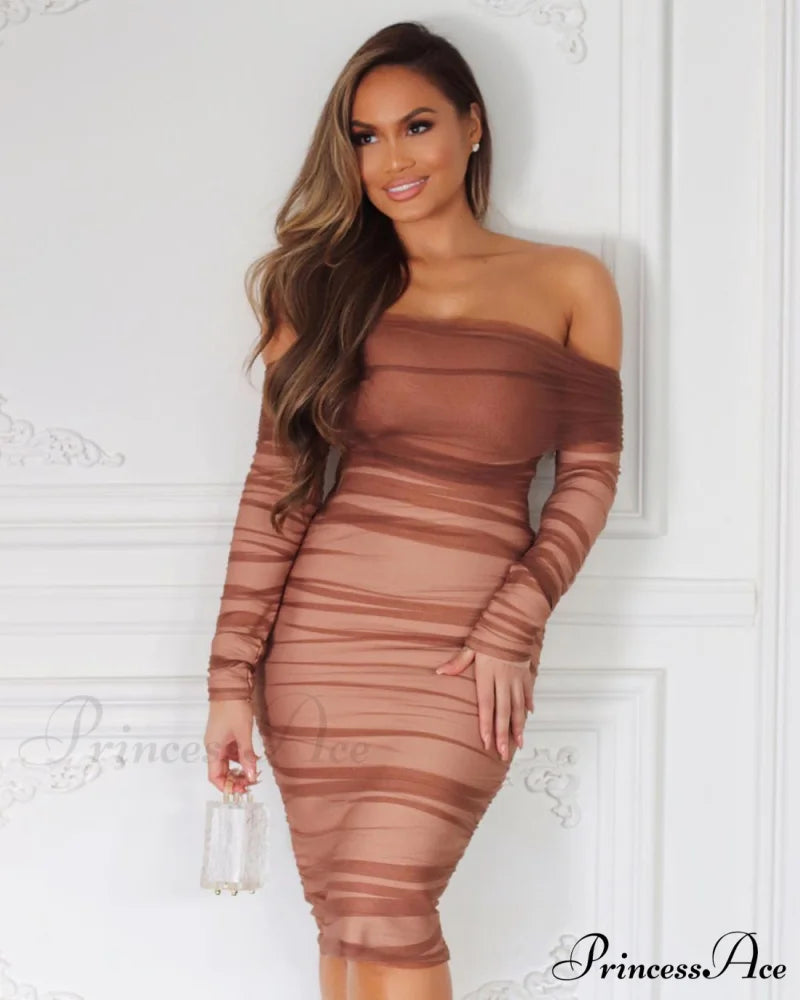 IYANA Elegant MIDI DRESS Brown / M
