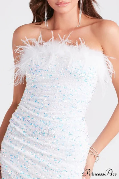 Izzey Sequin Stylish Strapless Feather Dress