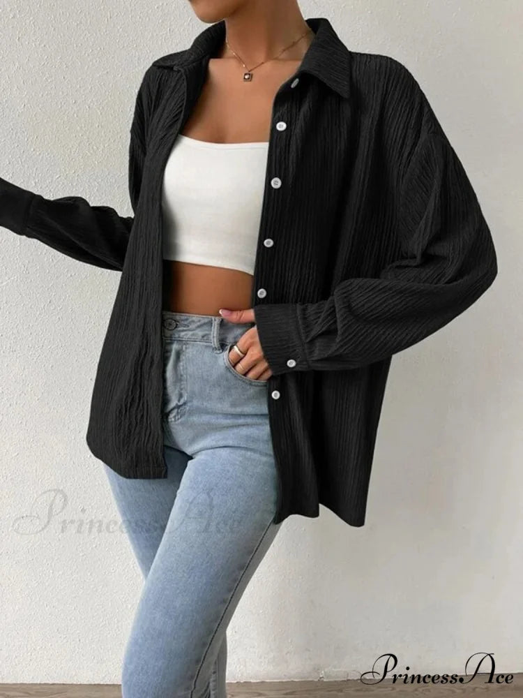 Jacket Blouse Drop with Textured Shoulder Black / S