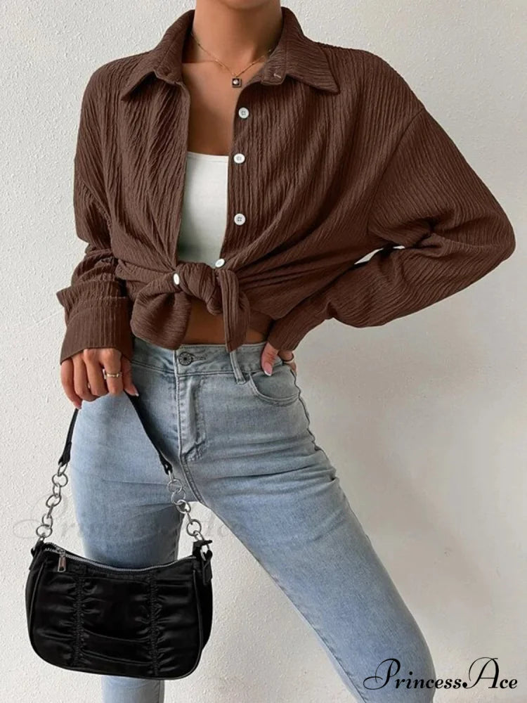 Jacket Blouse Drop with Textured Shoulder Burnt Umber / S