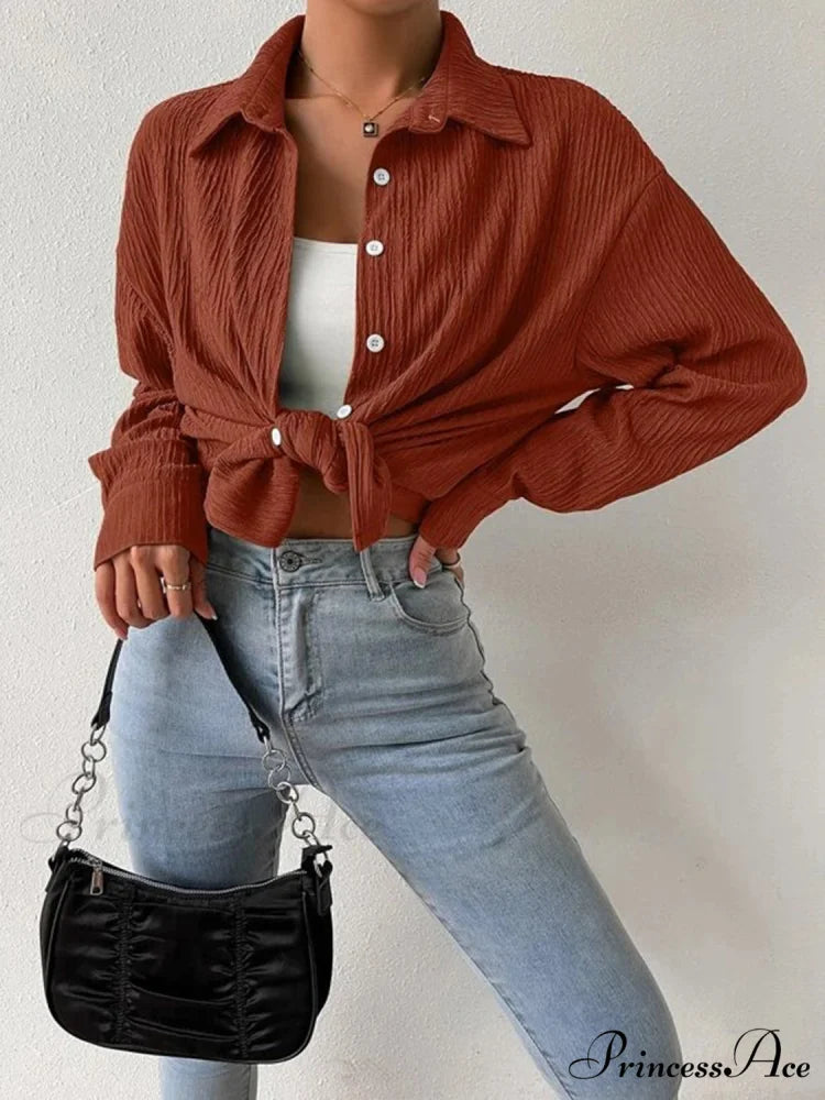 Jacket Blouse Drop with Textured Shoulder Chestnut / S
