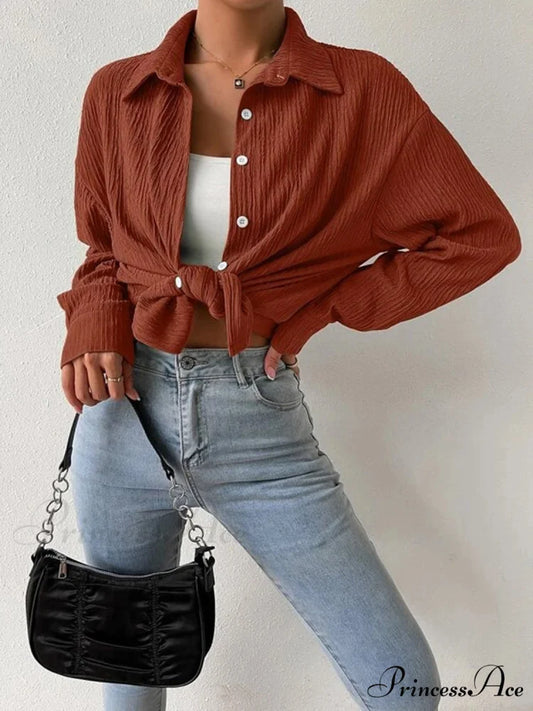 Jacket Blouse Drop with Textured Shoulder Chestnut / S