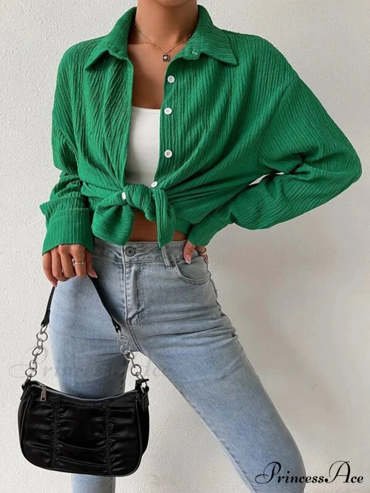 Jacket Blouse Drop with Textured Shoulder Green / S