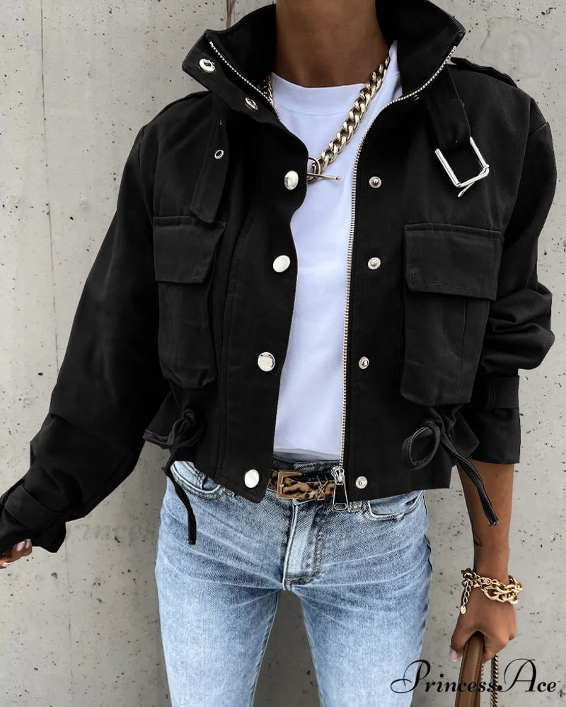jacket featuring convenient Casual pockets Black / S