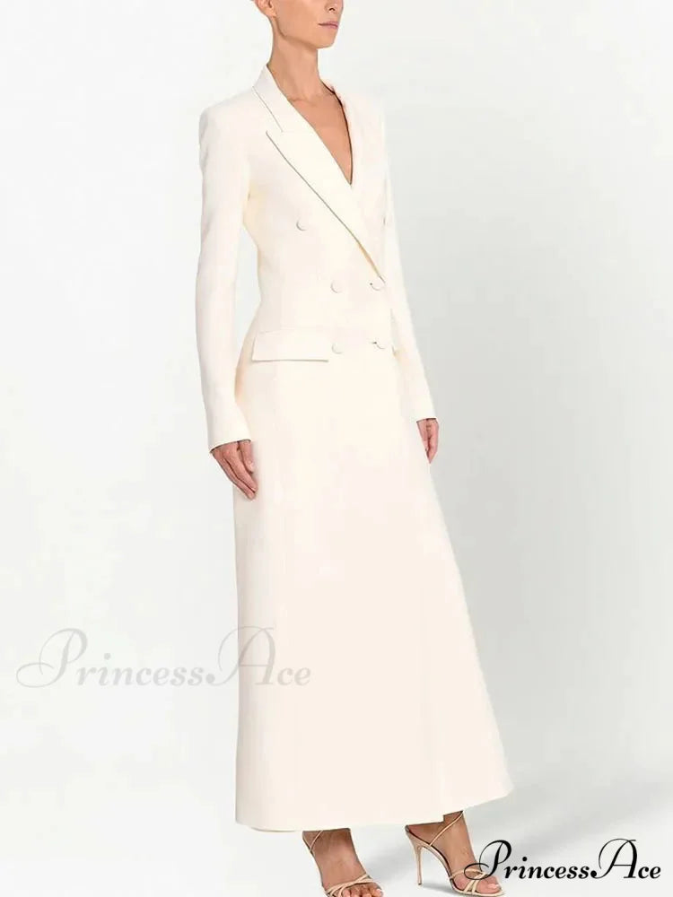 Jacket Indented Lapel Dual-Buttoned Overcoat White / S overcoats-241228