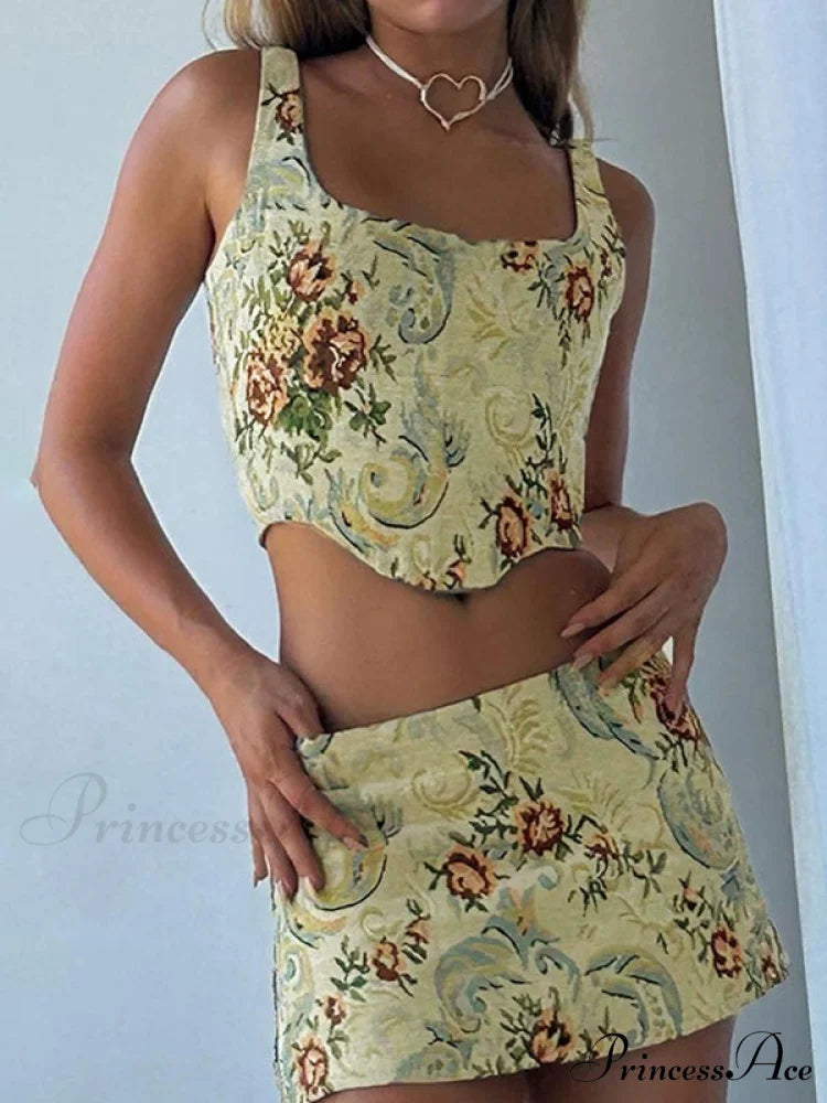 Jacquard Cable Knit Trendy Cropped Tank Top Apricot / S