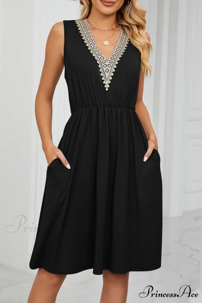Jacquard Round Neck Trendy Sleeveless Casual Dress