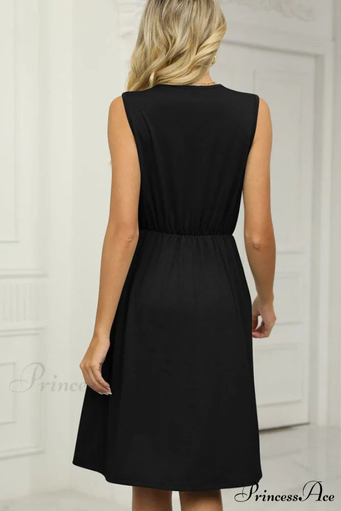 Jacquard Round Neck Trendy Sleeveless Casual Dress