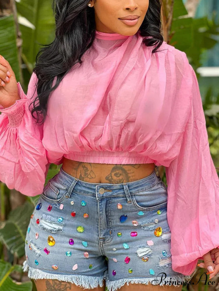 Jacquard Tie Front Trendy Ruffle Mini Dress Blue / S