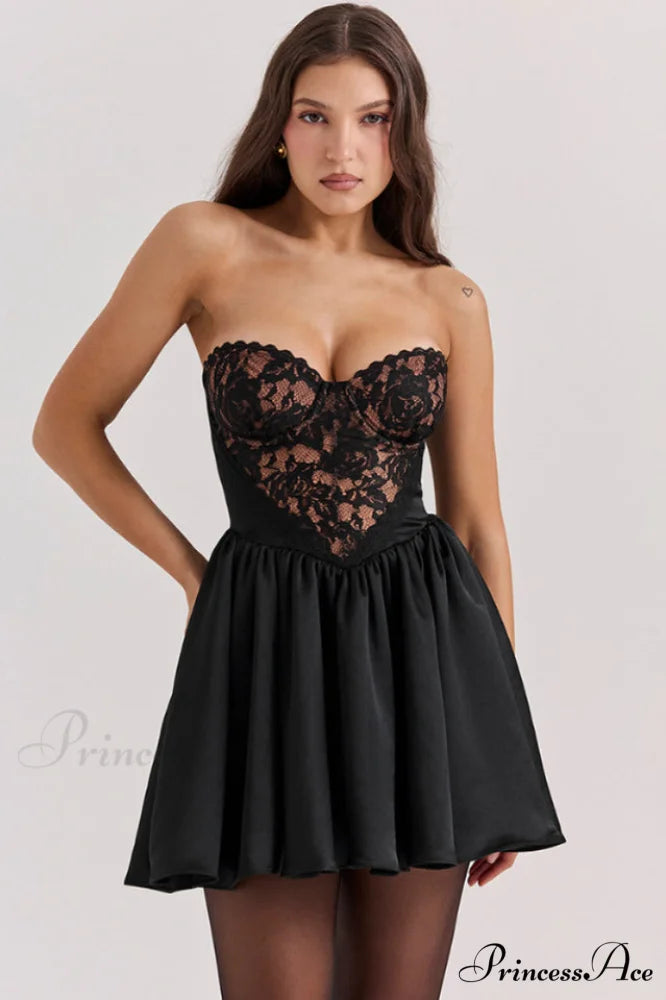 Jadore Lace And Charming Satin Mini Dress XS / Black