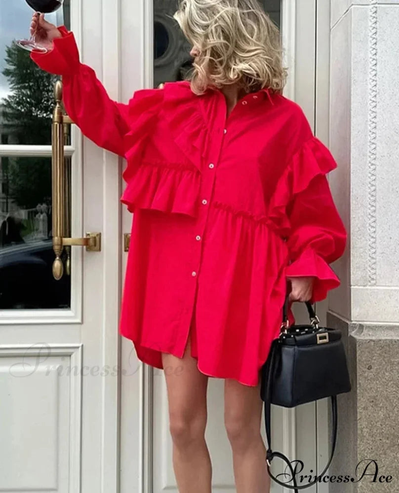 JAELYN Elegant MINI DRESS Red / S