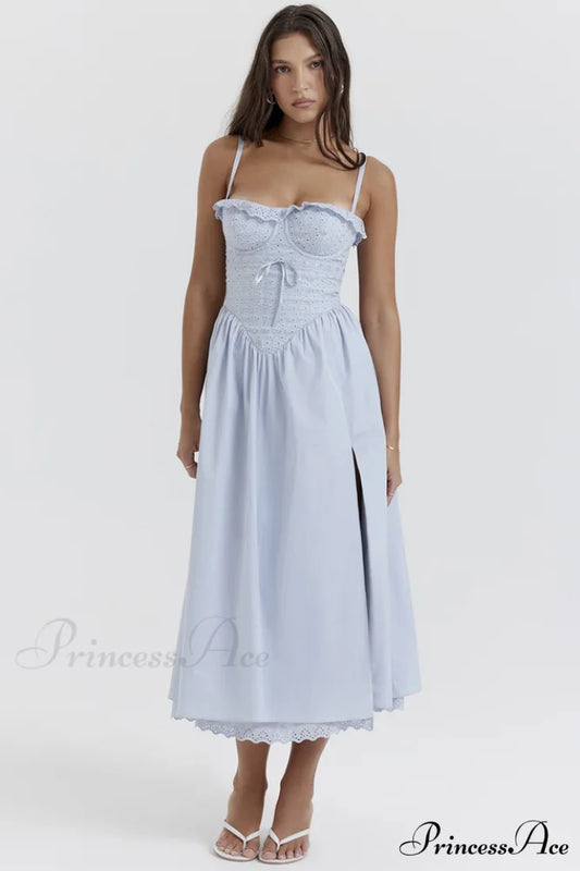 Jaime Broderie Stylish Anglais Midi Sundress XS / Soft Blue
