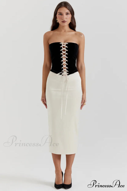Jaina Tube Stylish Top Waist Dress XS / Black & White