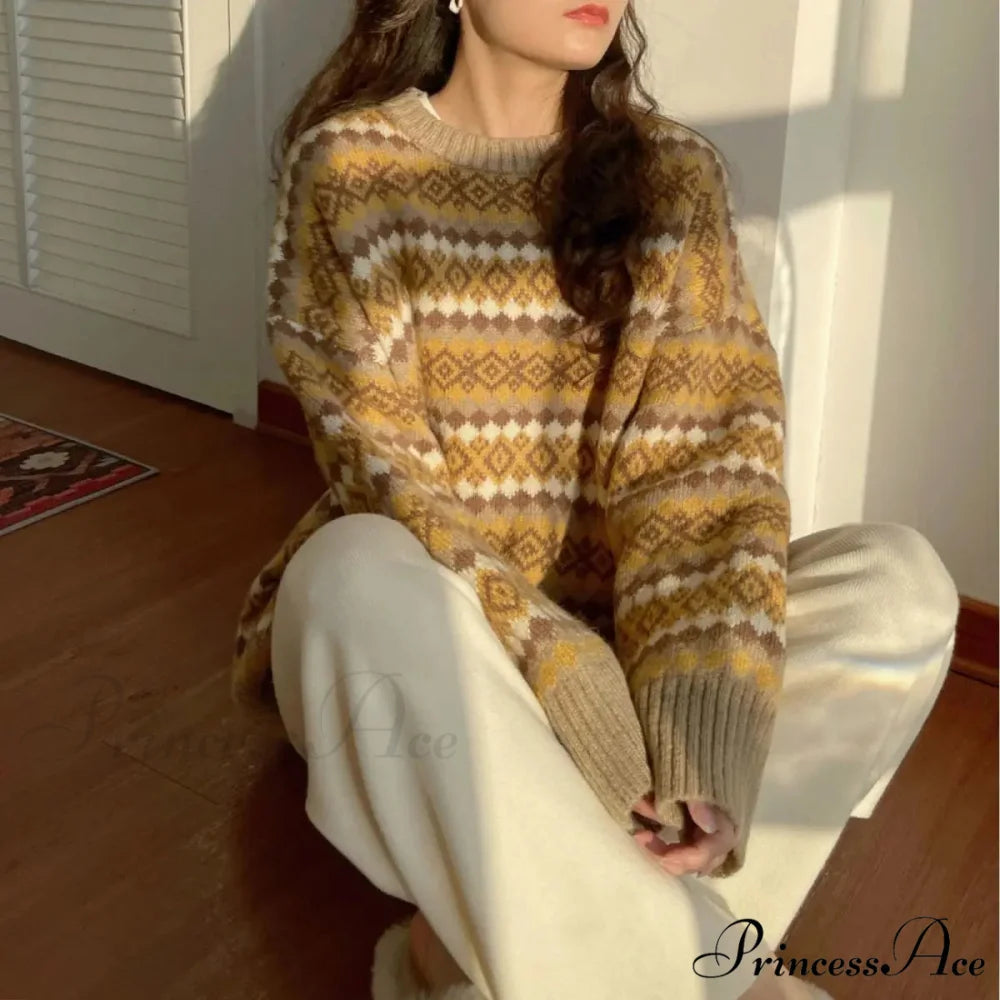 Japanese Vintage Jacquard Striped Luxury Sweater swraters-241228