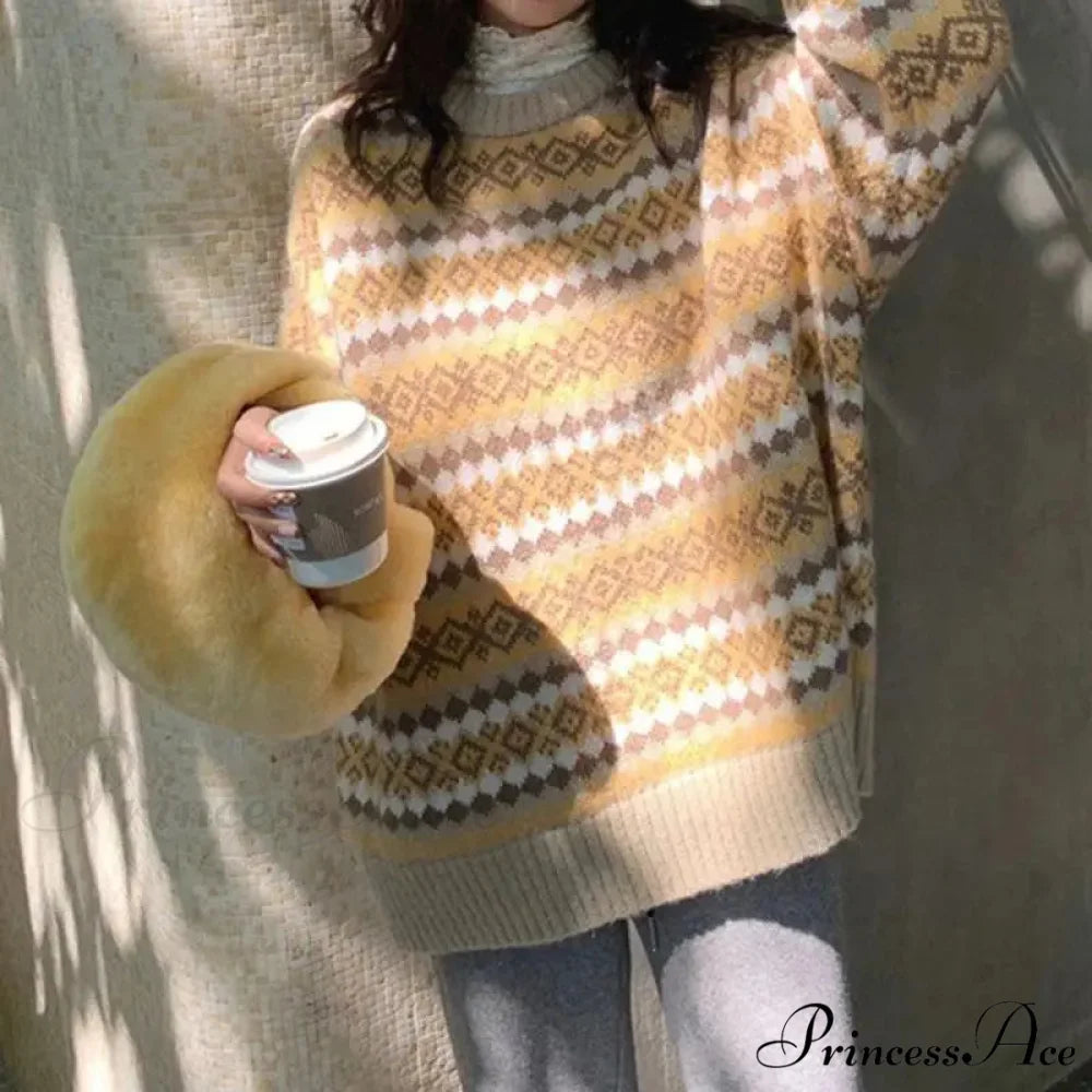 Japanese Vintage Jacquard Striped Luxury Sweater Yellow / S swraters-241228