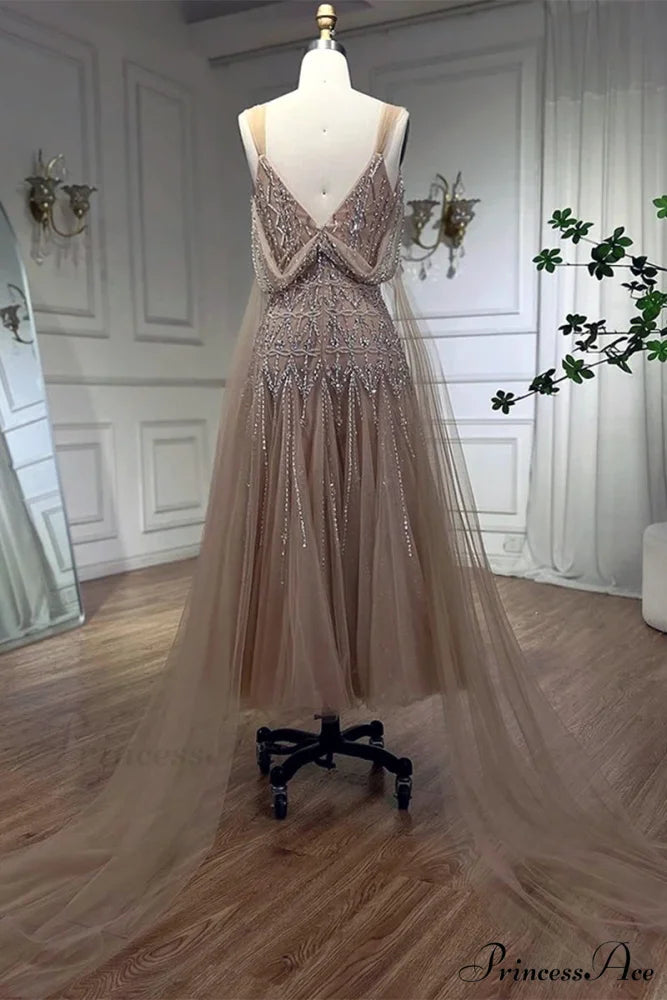 Jasmin Bead-Embellished Graceful Tulle Midi Dress
