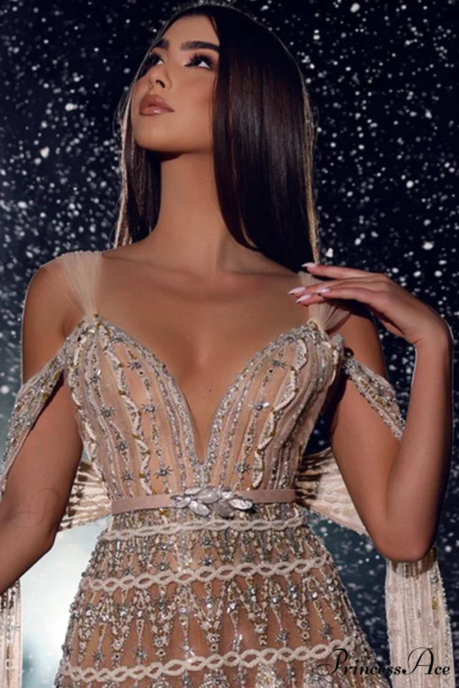 Jasmin Bead-Embellished Graceful Tulle Midi Dress