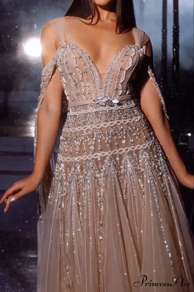 Jasmin Bead-Embellished Graceful Tulle Midi Dress