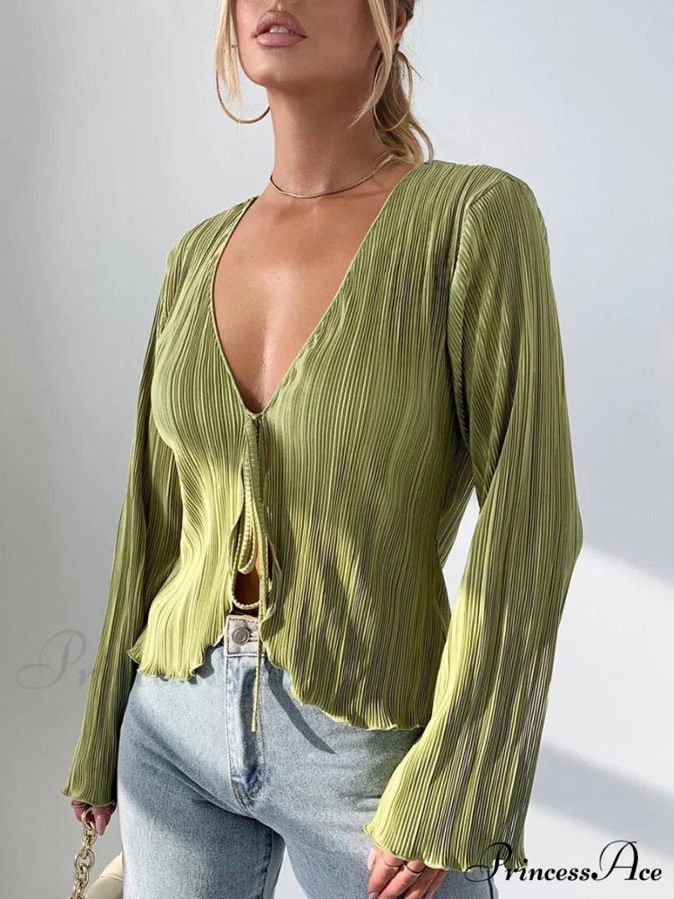 JASMINE Elegant BLOUSE Green / L