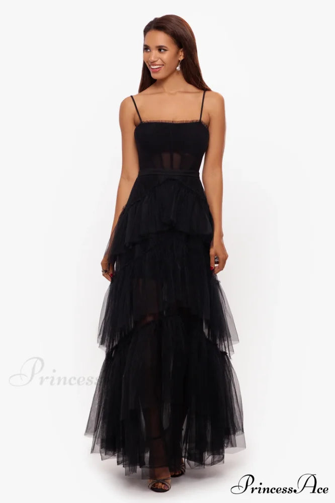 Jasmine Long Spaghetti Charming Strap Mesh Corset Gown