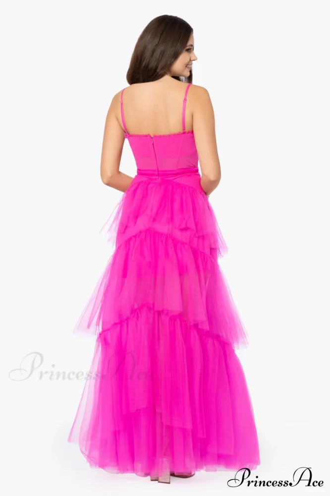 Jasmine Long Spaghetti Charming Strap Mesh Corset Gown