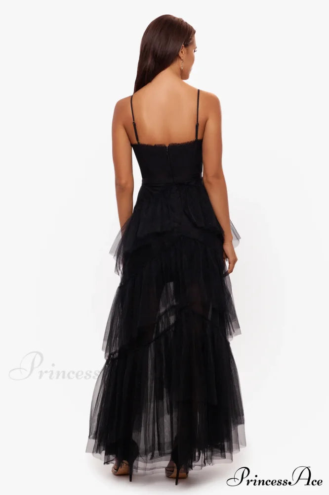 Jasmine Long Spaghetti Charming Strap Mesh Corset Gown