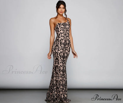 Jasmine One-Shoulder Stylish Sequin Mermaid Dress NUDE / S