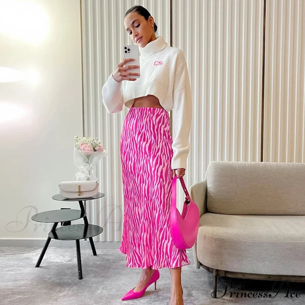 JAVIER Elegant ZEBRA SKIRT Pink / M