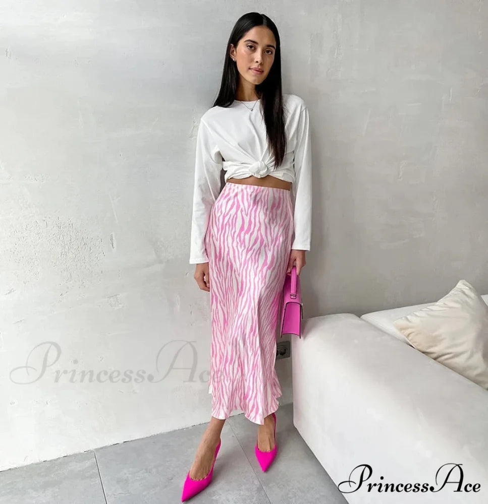 JAVIER Elegant ZEBRA SKIRT Rose Pink / M