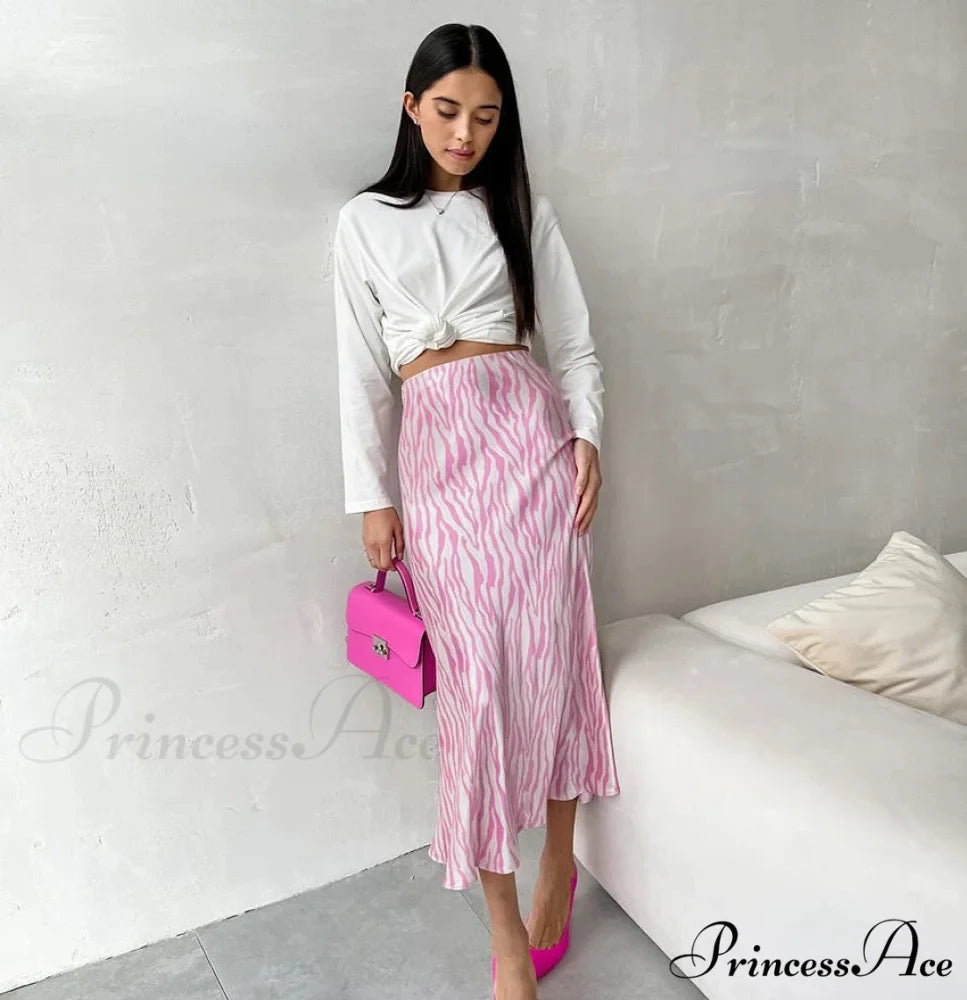 JAVIER Elegant ZEBRA SKIRT Rose Pink / S