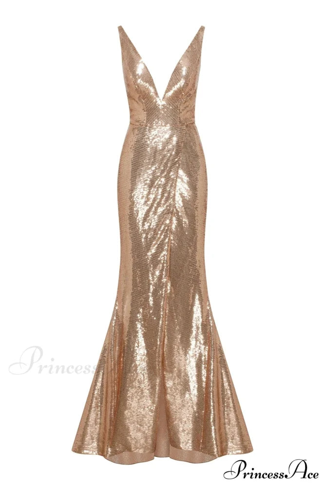 Jaw-Dropping Sequined Lace Maxi Graceful Dress And Gloves Set XXS / Golden